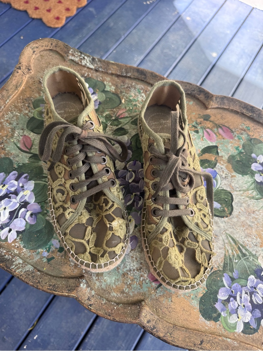 Toni Pons Olive Green Crochet Lace Lace-Up Espadrille Sneakers EU 38